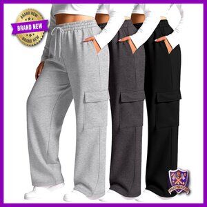 Plus Size Cargo Sweatpants 3 Pack Wide Leg Drawstring Casual Athletic